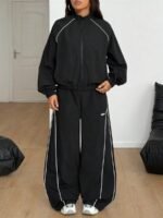 Elorivane Women White 2-Piece Outfit, Reflective Lapel Coat & Parachute Cargo Pants, Streetwear Athleisure Set - Image 6
