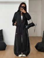 Elorivane Women White 2-Piece Outfit, Reflective Lapel Coat & Parachute Cargo Pants, Streetwear Athleisure Set - Image 5