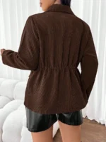 Elorivane Plus Size Flap Pocket Drawstring Waist Jacket, Barn Style Outerwear, Fall Winter Casual Wear - Image 12