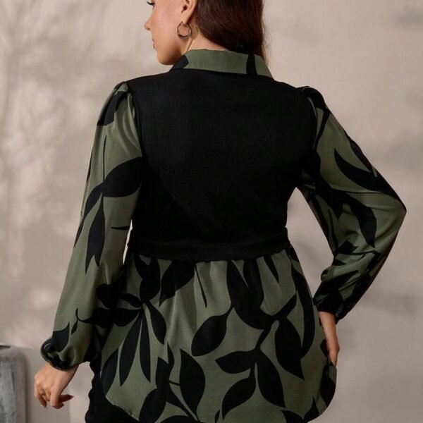 Elorivane Plus Size Black Knit Floral Patchwork Pullover Top, Autumn Winter Casual Wear