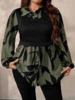 Elorivane Plus Size Black Knit Floral Patchwork Pullover Top, Autumn Winter Casual Wear - Image 5
