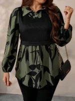 Elorivane Plus Size Black Knit Floral Patchwork Pullover Top, Autumn Winter Casual Wear - Image 6