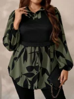 Elorivane Plus Size Black Knit Floral Patchwork Pullover Top, Autumn Winter Casual Wear - Image 7