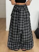 Elorivane Women Navy Gingham Wide Leg Pants, Loose Plaid Grunge Y2K Streetwear Trousers - Image 5