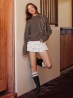 Elorivane Women Tie Neck Knit Sweater, Contrast Edge Long Sleeve Relaxed Country Concert Fall Top - Image 4