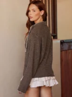 Elorivane Women Tie Neck Knit Sweater, Contrast Edge Long Sleeve Relaxed Country Concert Fall Top - Image 5