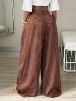 Elorivane Women Brown Striped Cargo Pants, Oversized Curved Hem Vintage Summer Fall Streetwear Trousers - Image 2