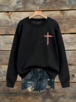 Elorivane Plus Size Faith Slogan Letter Graphic Crew Neck Long Sleeve Sweatshirt for Autumn Winter - Image 6