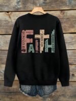 Elorivane Plus Size Faith Slogan Letter Graphic Crew Neck Long Sleeve Sweatshirt for Autumn Winter - Image 7
