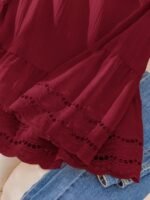 Elorivane Plus Size Apricot Shirt, Hollow Lace Patchwork Slightly Sheer, Spring Summer Vacation Casual Blouse - Image 12