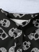 Elorivane Plus Size Black Halloween Skull Pattern Puff Sleeve Blouse Goth Bohemian Top for Summer Concert Festival Wear - Image 9