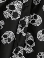 Elorivane Plus Size Black Halloween Skull Pattern Puff Sleeve Blouse Goth Bohemian Top for Summer Concert Festival Wear - Image 10