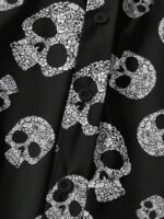 Elorivane Plus Size Black Halloween Skull Pattern Puff Sleeve Blouse Goth Bohemian Top for Summer Concert Festival Wear - Image 11