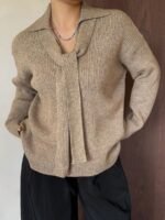 Elorivane Plus Size Ribbed Sweater, V-Neck Tie Front Loose Casual Autumn Winter Pullover Top - Image 6
