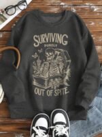 Elorivane Plus Size Skull Girl Slogan Round Neck Sweatshirt Long Sleeve for Autumn Winter Halloween Casual Wear - Image 8