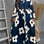 Elorivane Plus Size Women V-Neck Floral Print Loose Long Dress, Fall Casual