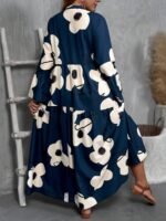 Elorivane Plus Size Women V-Neck Floral Print Loose Long Dress, Fall Casual - Image 2