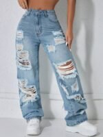 Elorivane Black Straight Leg Jeans, Y2K Rave Vintage, High Waist Side Pocket Slit, Casual Spring Fall Pants - Image 4