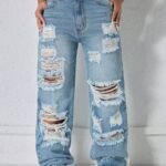 Elorivane Black Straight Leg Jeans, Y2K Rave Vintage, High Waist Side Pocket Slit, Casual Spring Fall Pants