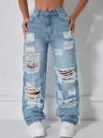 Elorivane Black Straight Leg Jeans, Y2K Rave Vintage, High Waist Side Pocket Slit, Casual Spring Fall Pants