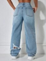 Elorivane Black Straight Leg Jeans, Y2K Rave Vintage, High Waist Side Pocket Slit, Casual Spring Fall Pants - Image 3