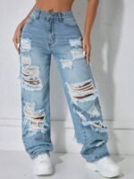 Elorivane Black Straight Leg Jeans, Y2K Rave Vintage, High Waist Side Pocket Slit, Casual Spring Fall Pants - Image 5