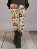 Elorivane Women's Plus Size Floral Print Leggings - Stretchy All-Season Pants, Perfect For Themed Parties
