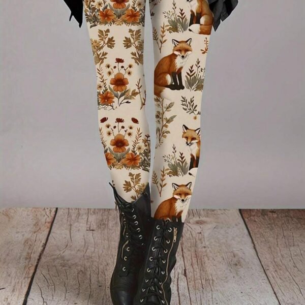 Elorivane Women's Plus Size Floral Print Leggings - Stretchy All-Season Pants, Perfect For Themed Parties