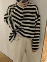Elorivane Women's Casual Streetwear High Neck Striped Loose Knit Pullover Sweater Fall - Image 5