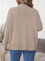 Elorivane Plus Size Solid Color Loose Fit Long Sleeve Cardigan for Fall Winter Casual Wear - Image 10
