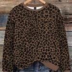Elorivane Plus Size Leopard Print Sweatshirt, Round Neck Cozy Top, Autumn Winter Casual Wear