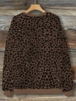 Elorivane Plus Size Leopard Print Sweatshirt, Round Neck Cozy Top, Autumn Winter Casual Wear - Image 2