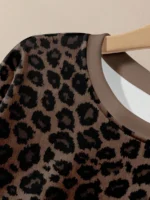 Elorivane Plus Size Leopard Print Sweatshirt, Round Neck Cozy Top, Autumn Winter Casual Wear - Image 3
