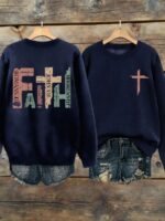 Elorivane Plus Size Faith Slogan Letter Graphic Crew Neck Long Sleeve Sweatshirt for Autumn Winter - Image 8