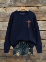 Elorivane Plus Size Faith Slogan Letter Graphic Crew Neck Long Sleeve Sweatshirt for Autumn Winter - Image 9