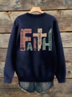 Elorivane Plus Size Faith Slogan Letter Graphic Crew Neck Long Sleeve Sweatshirt for Autumn Winter - Image 10