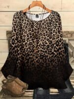 Elorivane Plus Size All-Over Print Loose Round Neck 3/4 Sleeve Blouse for Spring Summer Vacation Fall