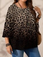 Elorivane Plus Size All-Over Print Loose Round Neck 3/4 Sleeve Blouse for Spring Summer Vacation Fall - Image 7