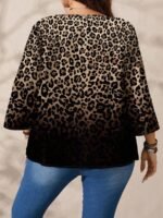 Elorivane Plus Size All-Over Print Loose Round Neck 3/4 Sleeve Blouse for Spring Summer Vacation Fall - Image 9