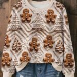 Elorivane Plus Size Christmas Graphic Sweatshirt, Crew Neck Long Sleeve Cute Character Top, Casual Everyday Wear
