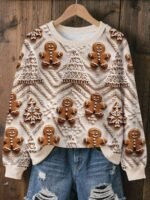 Elorivane Plus Size Christmas Graphic Sweatshirt, Crew Neck Long Sleeve Cute Character Top, Casual Everyday Wear