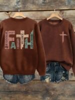 Elorivane Plus Size Faith Slogan Letter Graphic Crew Neck Long Sleeve Sweatshirt for Autumn Winter - Image 11