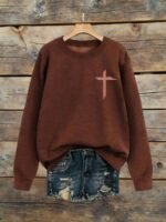 Elorivane Plus Size Faith Slogan Letter Graphic Crew Neck Long Sleeve Sweatshirt for Autumn Winter - Image 12