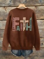 Elorivane Plus Size Faith Slogan Letter Graphic Crew Neck Long Sleeve Sweatshirt for Autumn Winter - Image 13