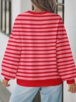 Elorivane Plus Size Striped Contrast Color Long Sleeve Sweatshirt Loose Casual for Fall Winter Halloween Christmas Wear - Image 12