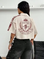 Elorivane Women Green Sport Graphic Crop Top, Loose Short Sleeve Back To School Festival Shirt - Image 20