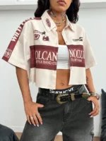 Elorivane Women Green Sport Graphic Crop Top, Loose Short Sleeve Back To School Festival Shirt - Image 22