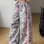 Elorivane Women Olive Green High Waist Pants, Loose Fit Side Metal Decor Punk Trousers