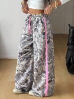 Elorivane Women Olive Green High Waist Pants, Loose Fit Side Metal Decor Punk Trousers
