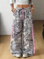 Elorivane Women Olive Green High Waist Pants, Loose Fit Side Metal Decor Punk Trousers - Image 2